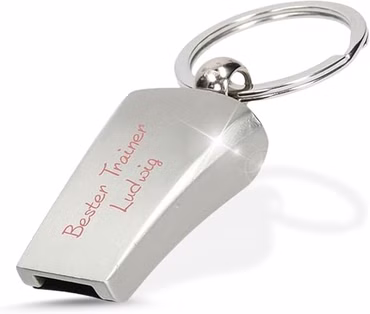 elasto – personalisierte Trillerpfeife mit Gravur – silberne Schiedsrichterpfeife mit Schlüsselring 