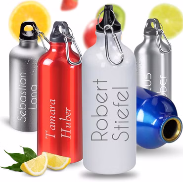 Personalisierte Aluminium Trinkflasche mit Namen (Silber matt - 0,6l)