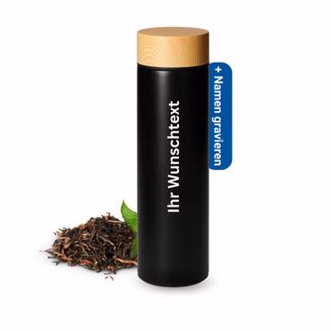 Personalisierte Doppelwandige Vakuumflasche 'Astana' - Hochwertige Edelstahl Trinkflasche - 450 ml Fassungsvermögen - Teeflasche inkl. Tee-Siebeinsatz hält Getränke heiß & kalt