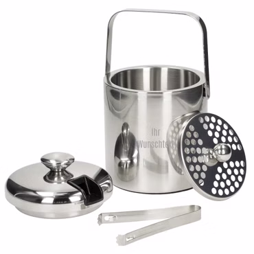 Personalisierter Eiswürfelbehälter aus recyceltem Edelstahl 'Arctic' - Eisbehälter für Eiswürfel inkl. Zange & Sieb - Eiswürfelbox mit Deckel - Langlebig & Pflegeleicht für jedes Event