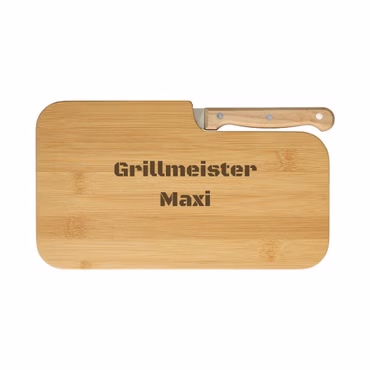 Personalisiertes Schneidebrett Holz 'Picknick' - Nachhaltiges Frühstücksbrett aus Bambus mit integriertem Jausenmesser - Personalisierte Geschenkidee für Männer, Frauen, Opa & Kinder