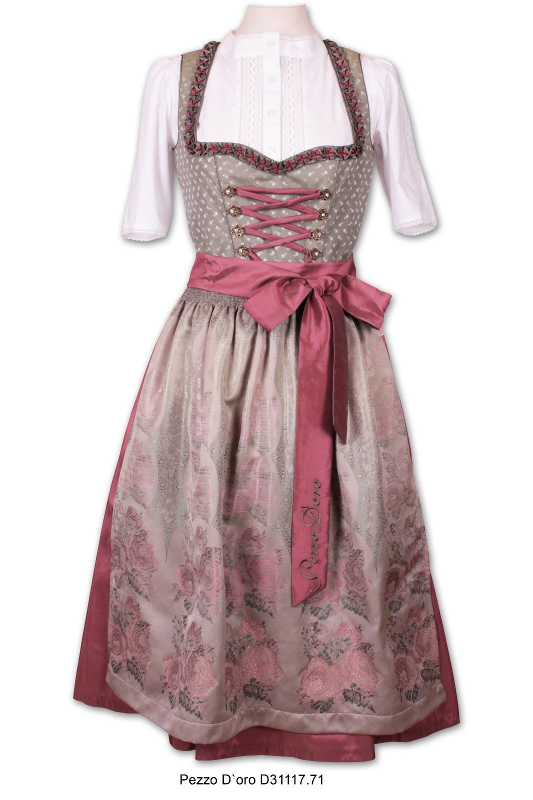 Pezzo D'oro Wiesndirndl, Festtagsdirndl Mididirndl 70cm,oliv/beere