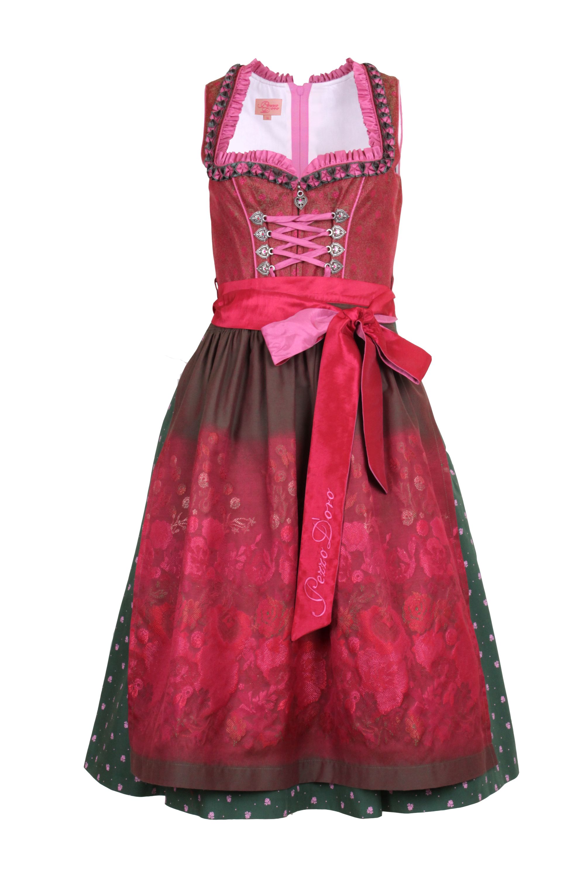 Pezzo D'oro Designerdirndl, Festtagsddirndl, Midilänge, rot/grün/erika