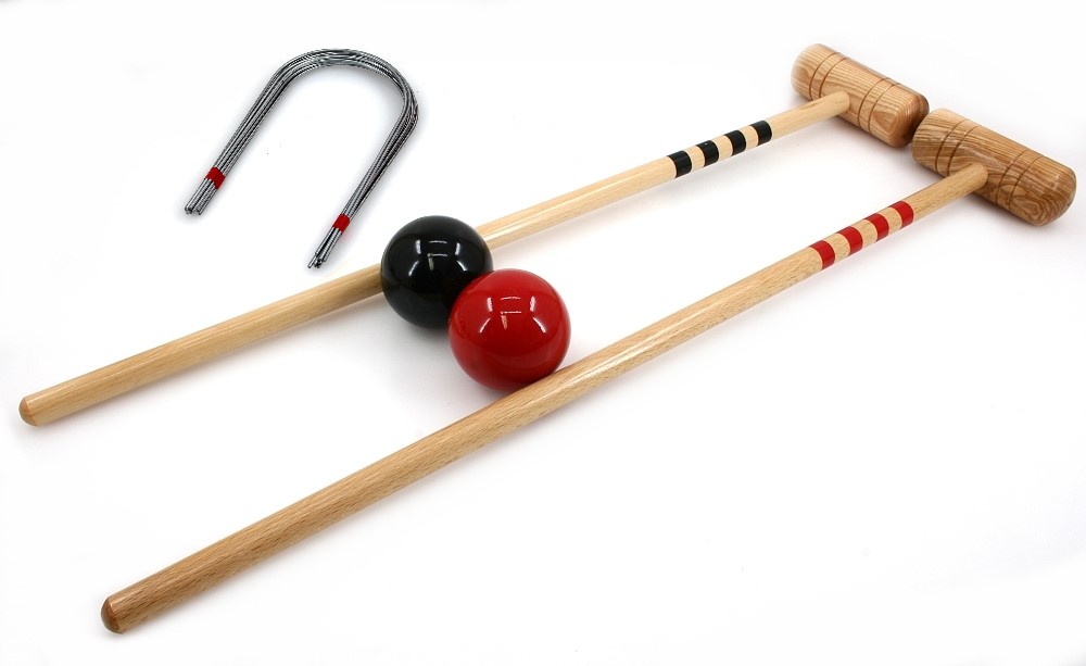 Croquet Bat Set red black, 2 pc. 80cm Bats, balls and gates, by
