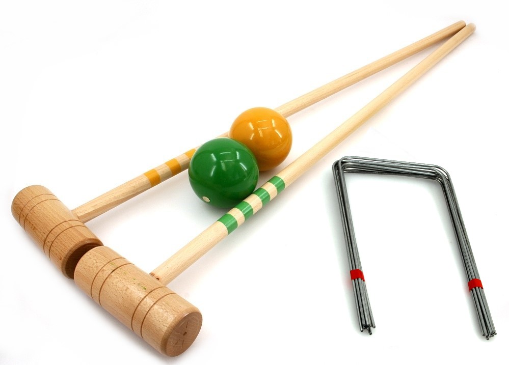 Croquet Bat Set yellowgreen, 2 pc. 100cm Bats, balls and gates, by