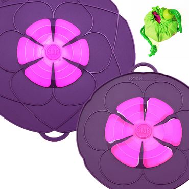 Kochblume Set Antidebordo In Silicone Per Pentole Ø14-24 Cm + Panno Microfibra – Protezione Cottura (Antracite)