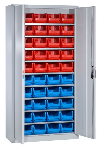 Materialschrank aus Stahl mit Sichtlagerkästen