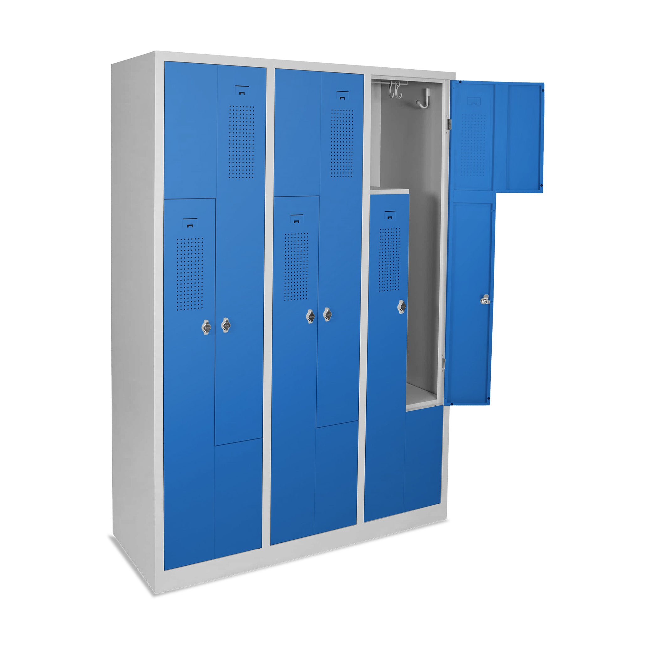 Z-Spind | Z-Garderobenschrank mit 3 Abteilen und 6 Fächern