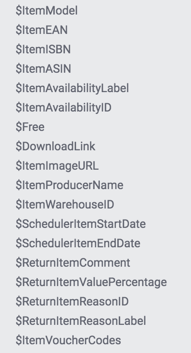 Available template variables for the item list *ItemListPlain* (image 2)