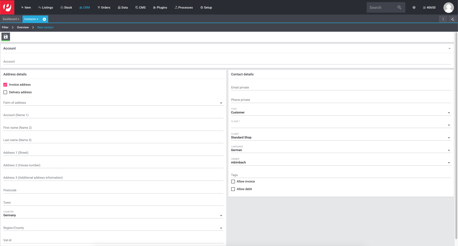 crm new contact default view