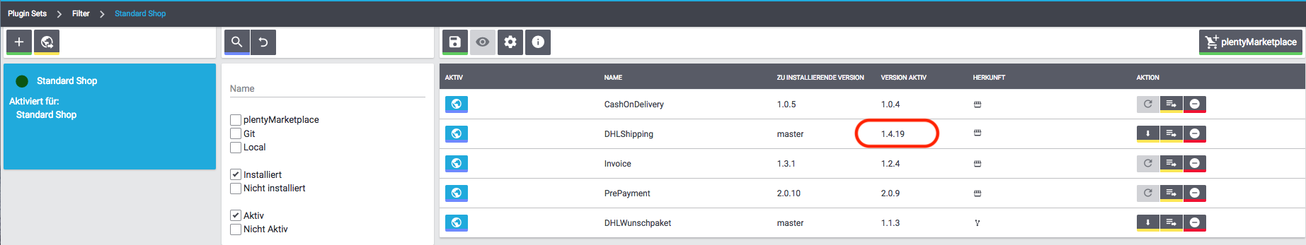 DHL Shipping Plugin Version Aktiv