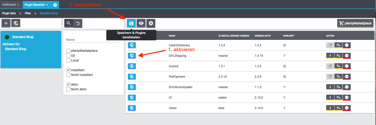 DHL Shipping Plugin bereitstellen und speichern