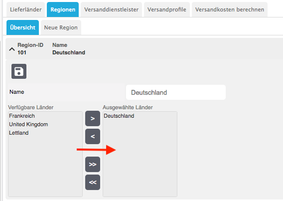 Regionen einrichten