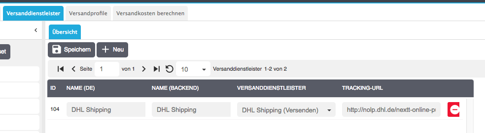 Versanddienstleister erstellen