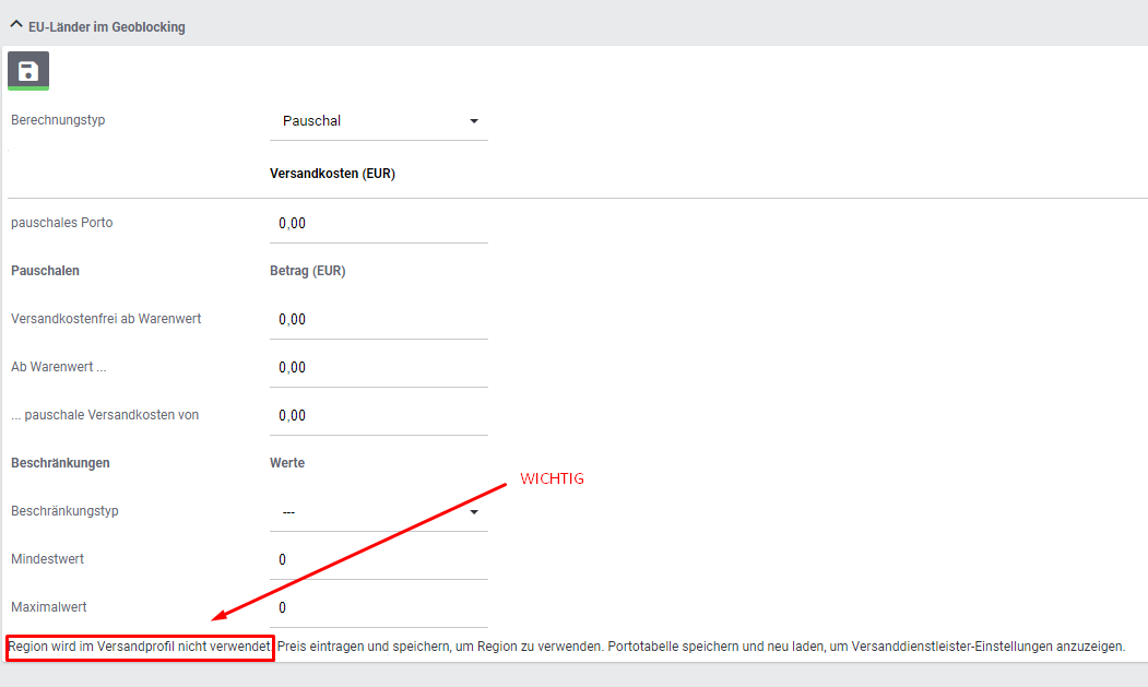 geo versandprofil nicht aktiv
