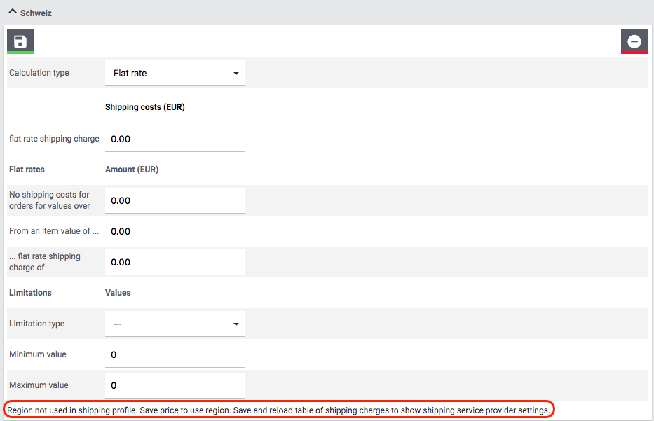DHL table of shipping charges region