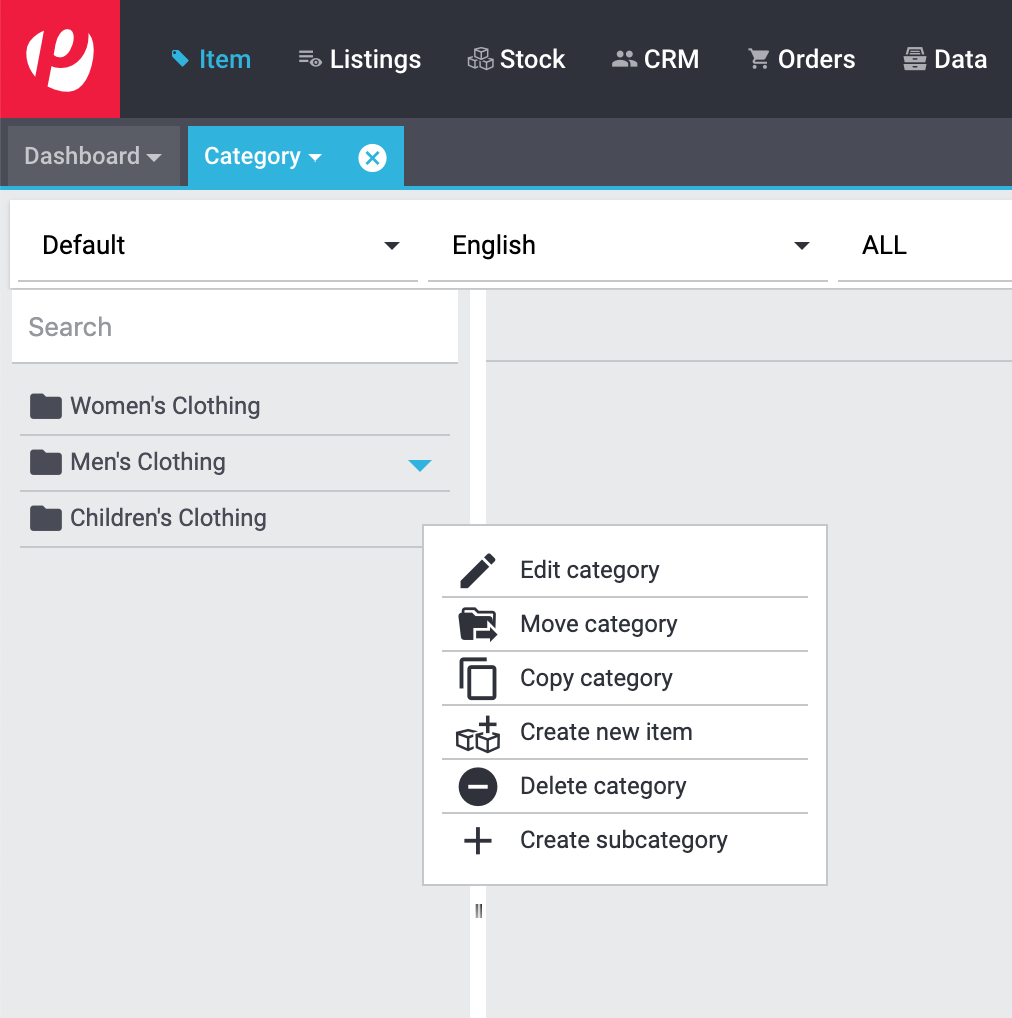 category context menu
