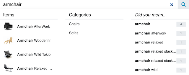 online store search results