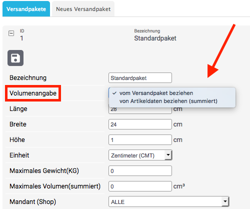 Einstellung-Versandpakete