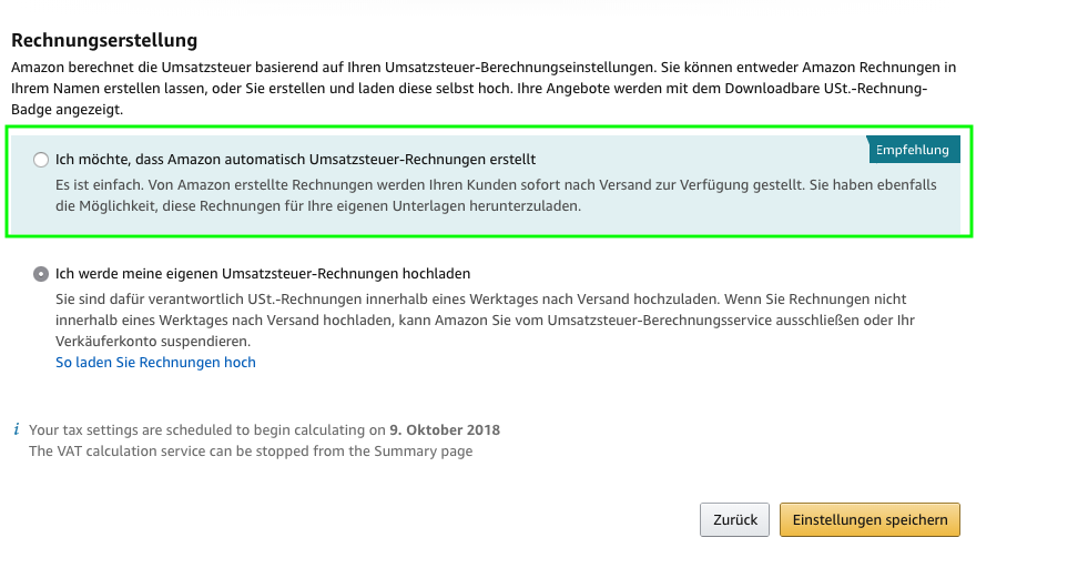 Rechnungserstellung durch Amazon