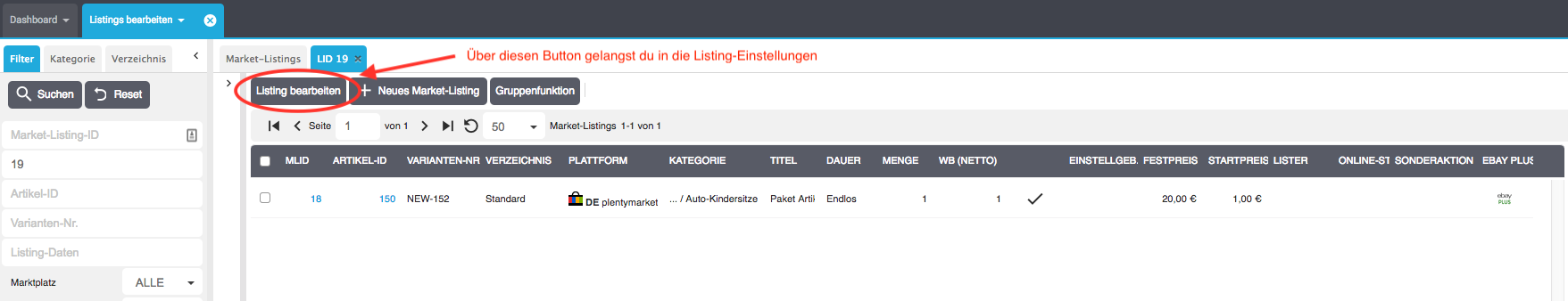 Schaltfläche "Listing bearbeiten"