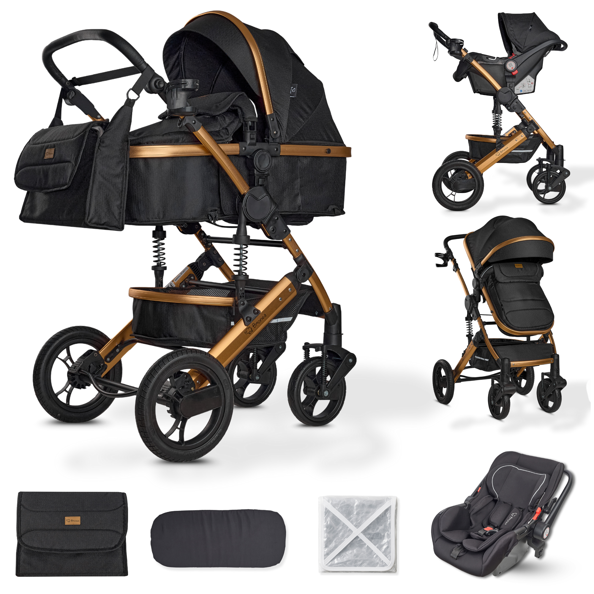 BRONEA Kombi Kinderwagen 3-in-1 Komplettset BUGGY & AUTO-BABYSCHALE &  MATRATZE | eBay.de