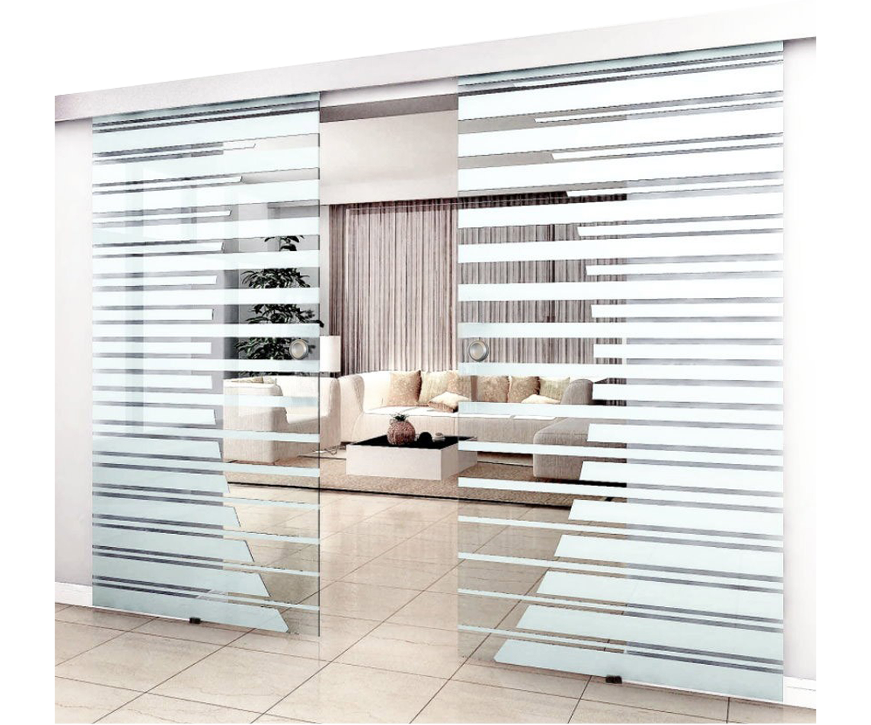 Schiebetür Glastür Doppeltür 2 x 100 cm mit Streifendesign