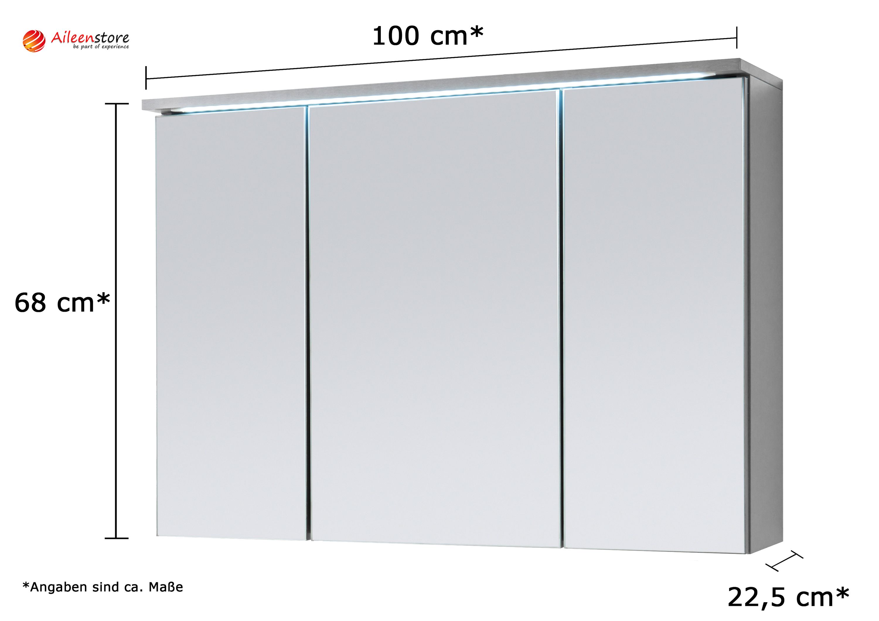 Spiegelschrank DUO GRAU mit AILEENSTORE LED | Badmöbel vieles Beleuchtung und 100 Kindermöbel mehr cm