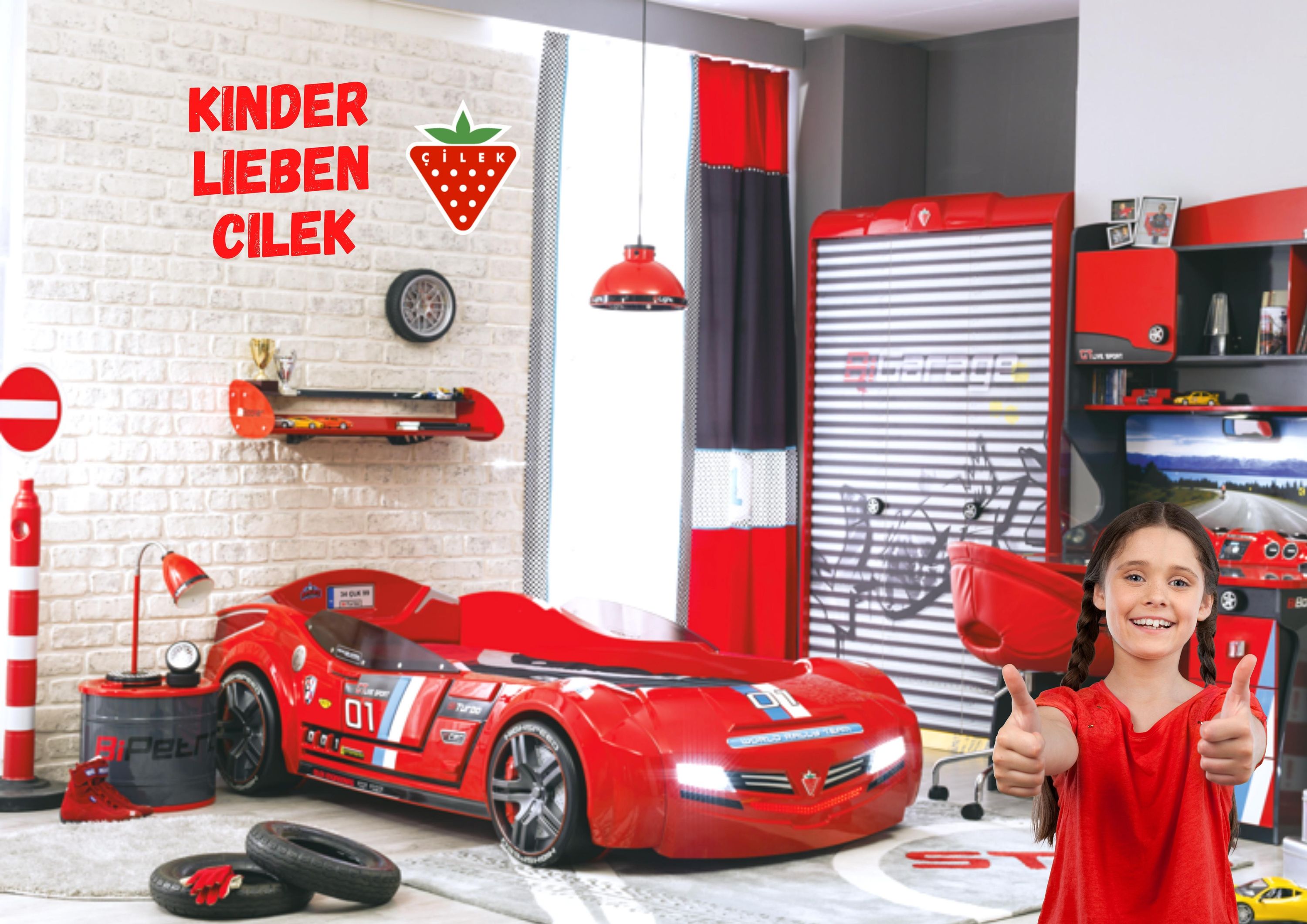 Cilek Champ Kinderzimmer 3-teilig mit Autobett High Speed in Rot  Komplettzimmer, Kindermöbel und vieles mehr