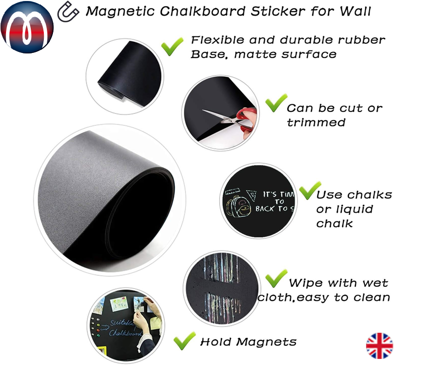 Self-adhesive chalkboard foil, Magnetic Self-adhesive Blackboard Film Memo Board, Magnetic Chalkboard Sheets, Self-adhesive Blackboard wall Sticker Hold Magnets