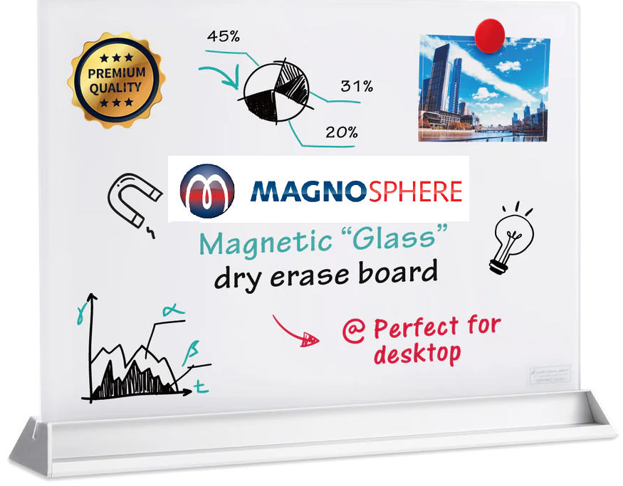 Write-On Magnetic Glass Boards, Magnetic Glass Board, Magnetic Pinboard, Whiteboard, Dry Wipe Board, 60 x 40 cm, Whiteboard Magnetic Boards, Whiteboard Glass, Notice Board, Magnetic Whiteboard