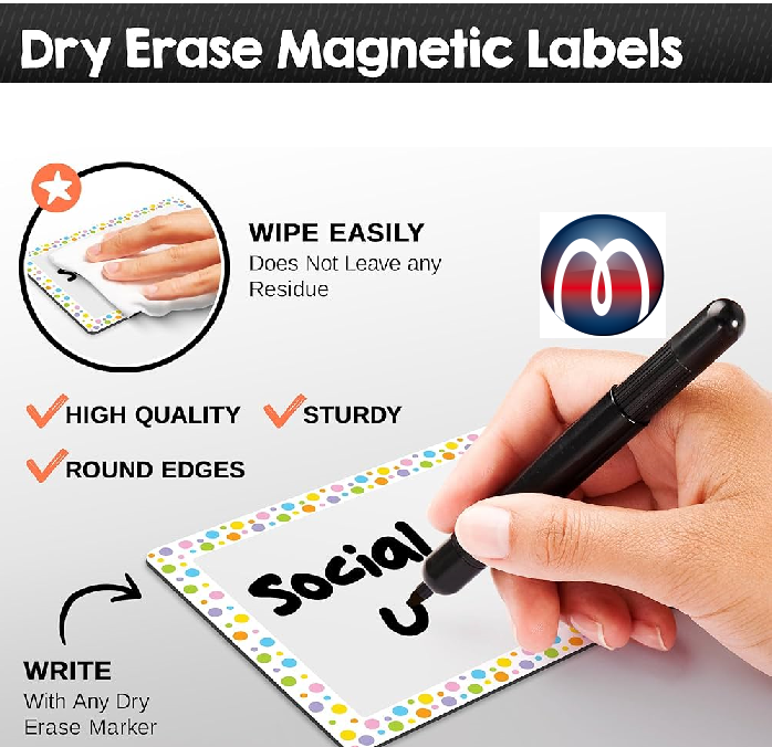 Colored Magnetic Strips and Rolls for Labelling and Marking, Magnetic Dry Erase Labels Flexible Magnetic Labels Stickers, Write on Wipe off Magnetic Racking Strip