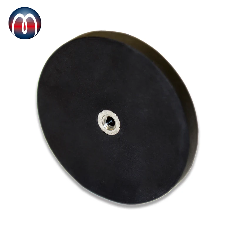 Rubber Coated Neodymium Pot Magnets with Female Thread, Neodymium (Rare Earth) Rubber Coated Magnets, Clamping Magnetic Systems Santoprene Pot Rare Earth Magnet, Flat Gripper Magnetic Disc Pot Magnet Rubber Round Magnets for Screws Eyelet or Hook