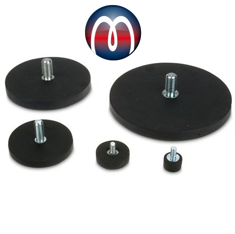 Neodymium Rubber Coated Magnet with External Thread, Neodymium (Rare Earth) Rubber Coated Magnets, Clamping Magnetic Systems Santoprene Pot Rare Earth Magnet, Flat Gripper Magnetic Disc Pot Magnet Rubber Round Magnets with Thread for Screws Eyelet or Hook