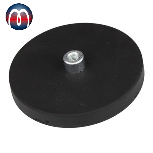 Neodymium NdFeB Magnet assembly of NdFeB rubber coat with screwed bush, Rubber Covered Neodymium Internal Thread Magnet, Rubber Covered Magnet Systems with Internal Thread (Female Thread), Magnetic Cup Assemblies