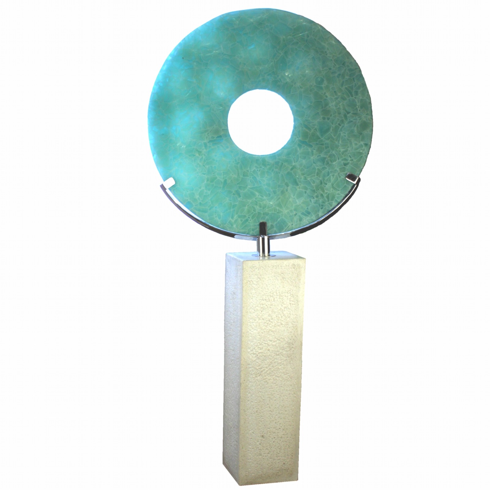 Großes Glasobjekt auf Steinsäule 186 cm Glas massiv türkis natur