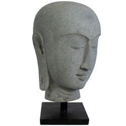 Buddha-Kopf Lavastein 78 cm auf Standfuß Bali Steinfigur Büste
