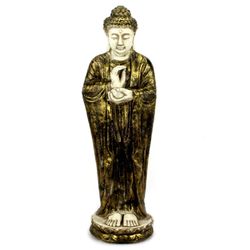 Buddha Figur 70 cm Lava Guss - gold / weiß