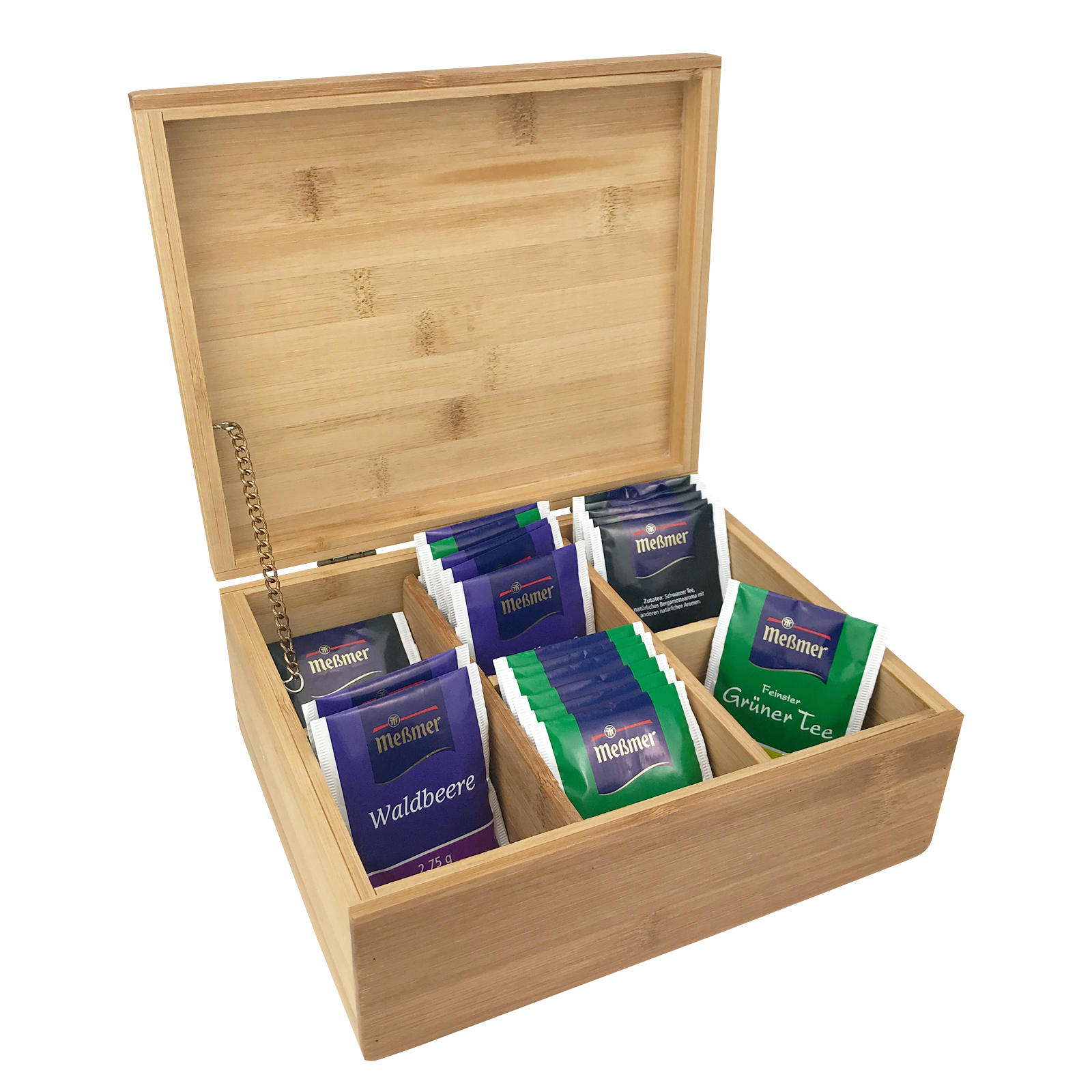 Bambus Teebox 6 Fächer Aufbewahrung Tee Teebeutel Teedose Teekiste