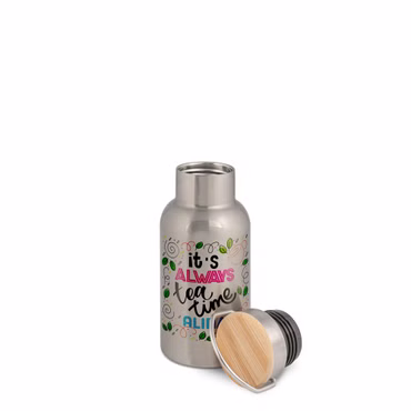Edelstahl Thermoflasche mit Bambusdeckel Wasserflasche