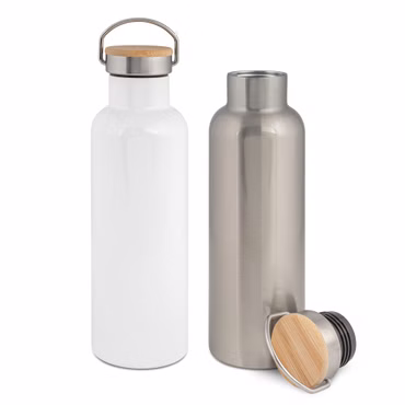 Edelstahl Thermoflasche mit Bambusdeckel Wasserflasche