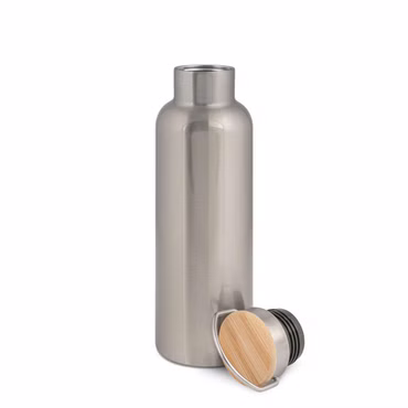 Edelstahl Thermoflasche mit Bambusdeckel Wasserflasche
