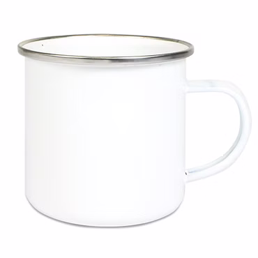 Emaille-Tasse weiß, farbigem Tassenrand, Sublimationsdruck