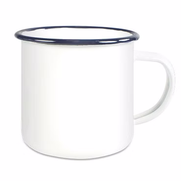 Emaille-Tasse weiß, farbigem Tassenrand, Sublimationsdruck