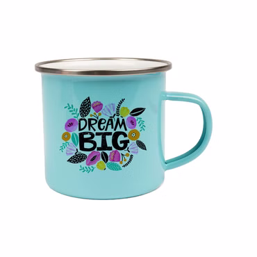 Emailletasse 12oz, mit silbernem Edelstahlrand - Pastell-Tönen - Sublimation