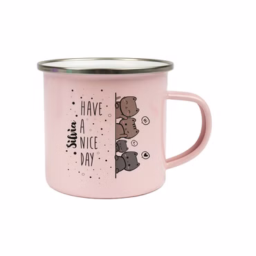Emailletasse 12oz, mit silbernem Edelstahlrand - Pastell-Tönen - Sublimation