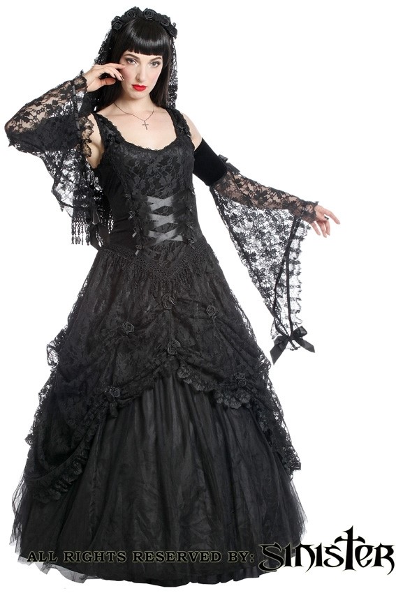 Nokiwiqis Women Gothic Lolita Dress Fairy Grunge Punk Black Goth Dress Lace  Patchwork Flare Sleeve A-Line Dresses Halloween Outfit 