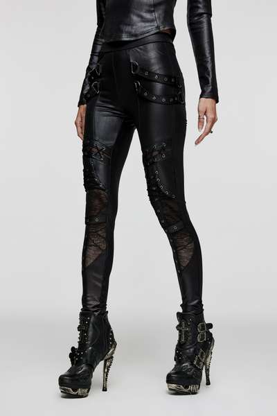 BLVB Black Gothic Punk Clothing Women's Flared Yoga Pants With Chains, Goth Steampunk Skinny Leggings Cargo Jogger - View #6