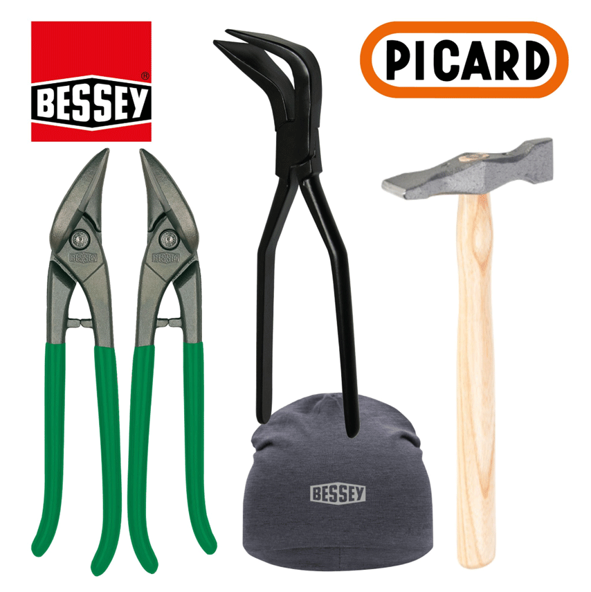 Bessey / Picard Set 5 tlg.: 1xD116-260 / 1xD116-260L+D341-60 + Picard Kreuzschweifhammer 175 1/2 ES + Beanie