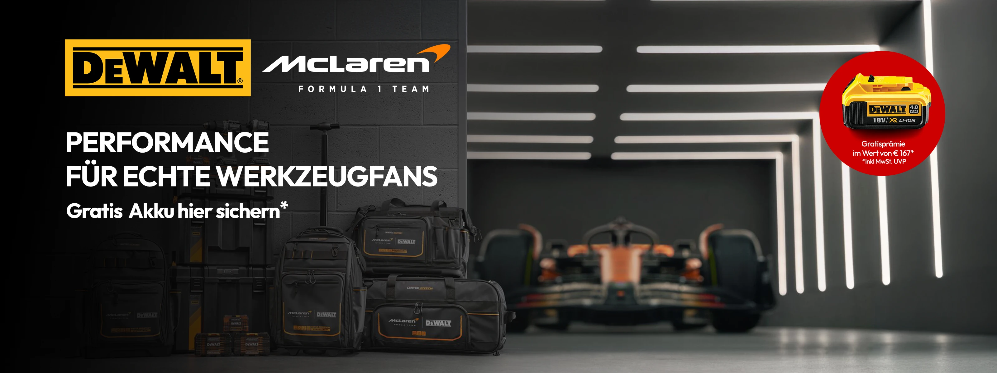 Dewalt/McLaren Akku Aktion bei GOTOOLS